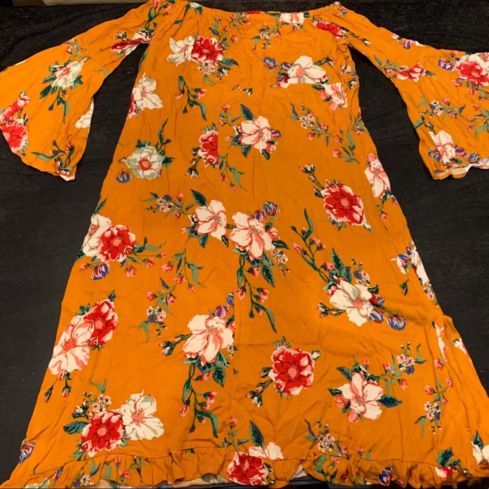 Boho Off Shoulder Midi Dress with Bell Sleeves